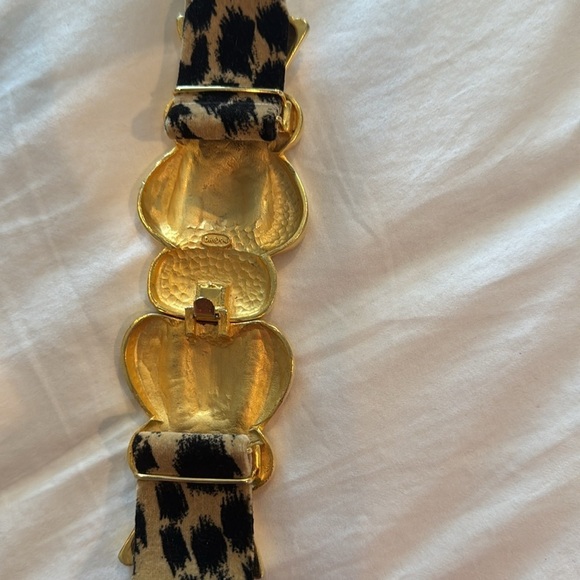 Gay Boyer New York vintage animal print belt  black and tan with gold buckle